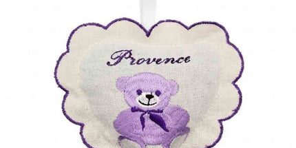 Sachet de lavande à suspendre en coton garni de lavande, brodé « Provence », ourson, couleur lin, 12 × 12 cm