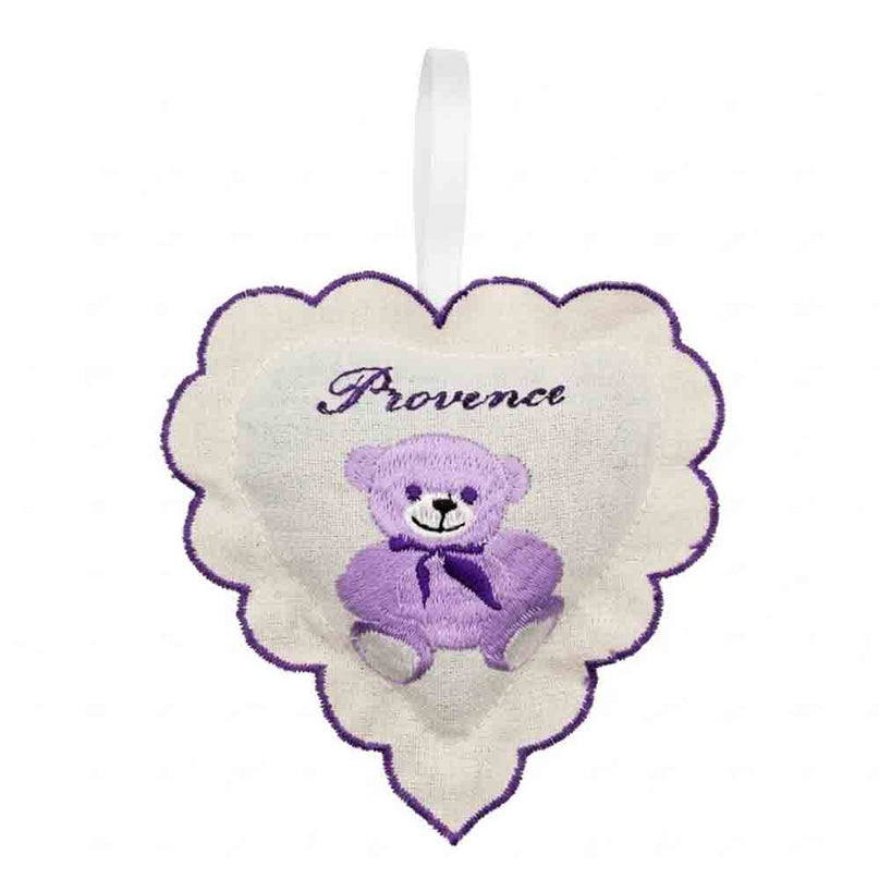 Sachet de lavande à suspendre en coton garni de lavande, brodé « Provence », ourson, couleur lin, 12 × 12 cm