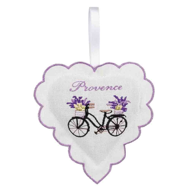 Sachet de lavande à suspendre en coton garni de lavande, brodé « Provence », bicyclette et paniers, 12 × 12 cm