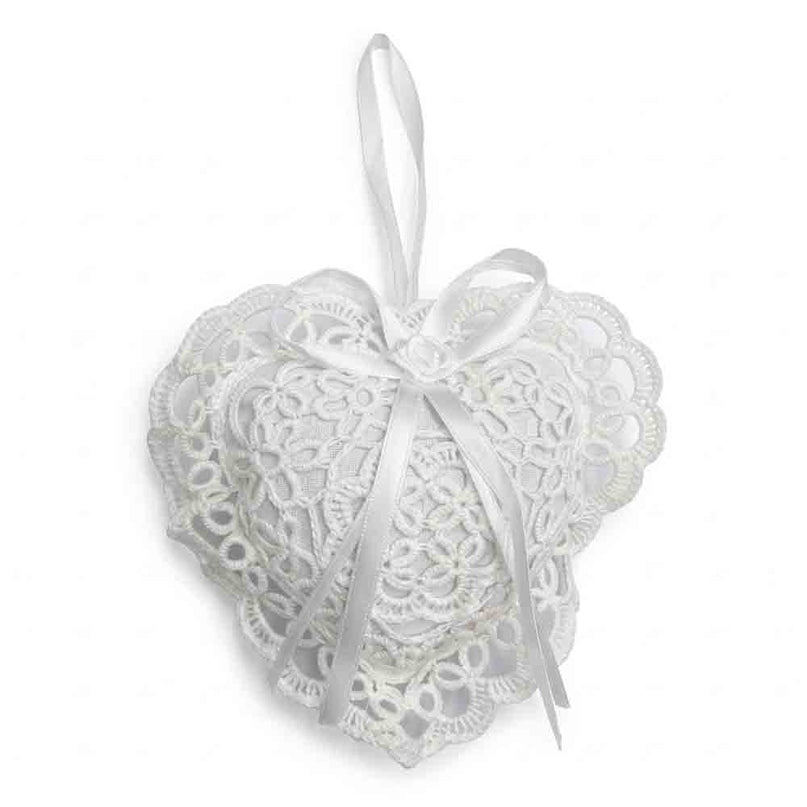 Sachet de lavande à suspendre en coton garni de lavande, cœur ajouré blanc 12 × 12 cm