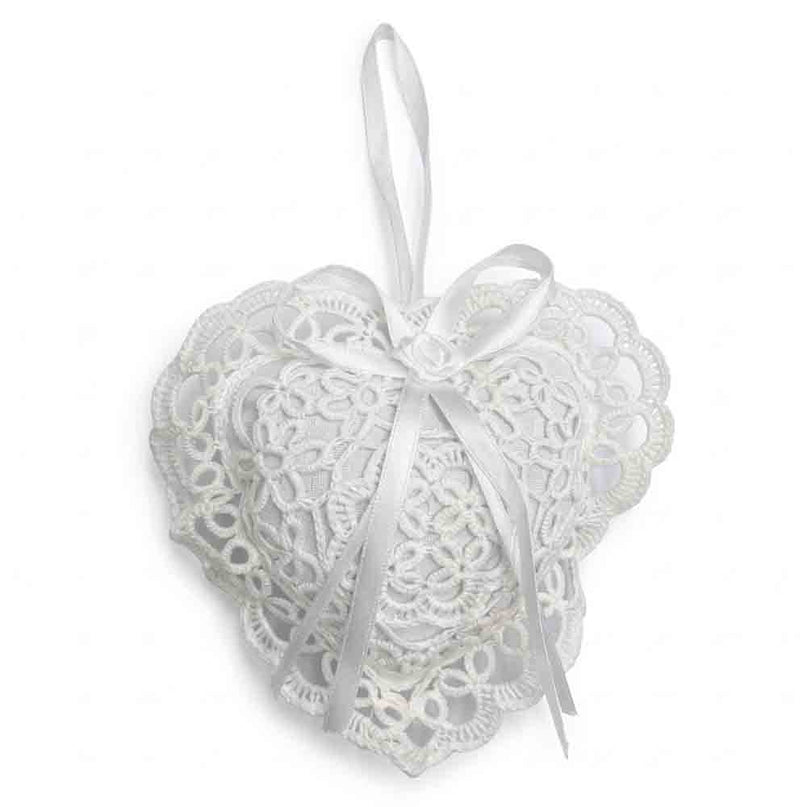 Sachet de lavande à suspendre en coton garni de lavande, cœur ajouré blanc 12 × 12 cm