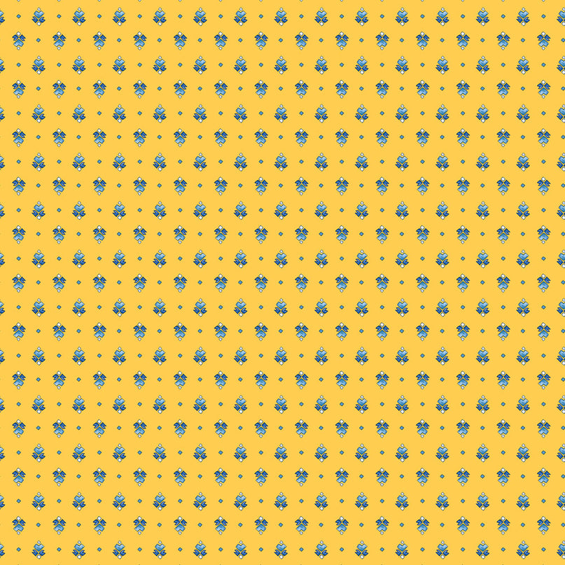 Tissu au mètre cretonne 100 % coton Figuerolles jaune bleu, largeur 160 cm
