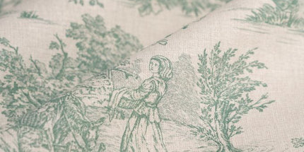 Tissu au mètre Coton Toile de Jouy Mini Pastorale écru vert Largeur 160 cm