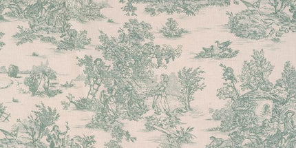 Tissu au mètre Coton Toile de Jouy Mini Pastorale écru vert Largeur 160 cm