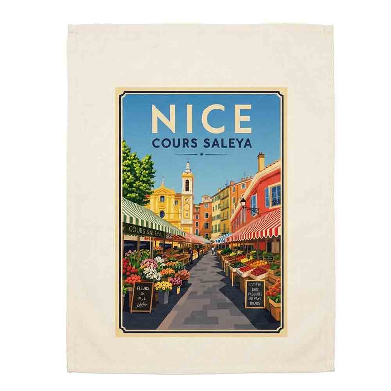 Torchon Nice Cours Saleya en coton 50 × 70 cm