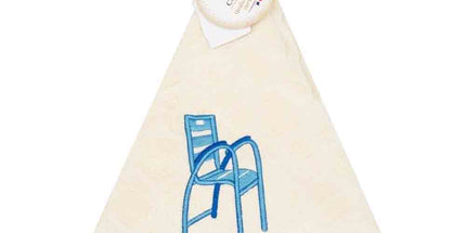 Essuie-main rond en coton éponge écru brodé chaise bleue Nice – Tissage jacquard qualité premium