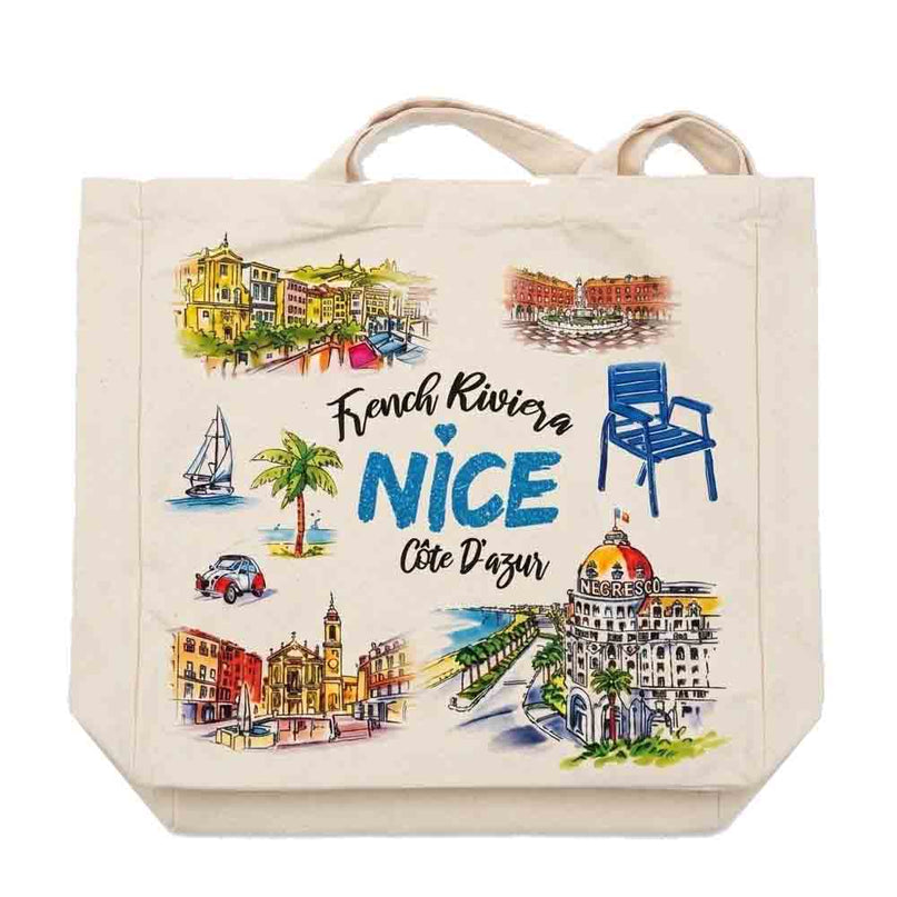 Tote bag Nice French Riviera Côte d'Azur - Grand sac cabas en toile