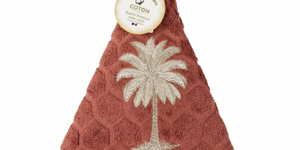 Essuie-main rond jacquard palmier brique fond blanc