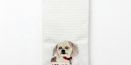 Torchon nid d'abeille brodé Shih Tzu fond blanc