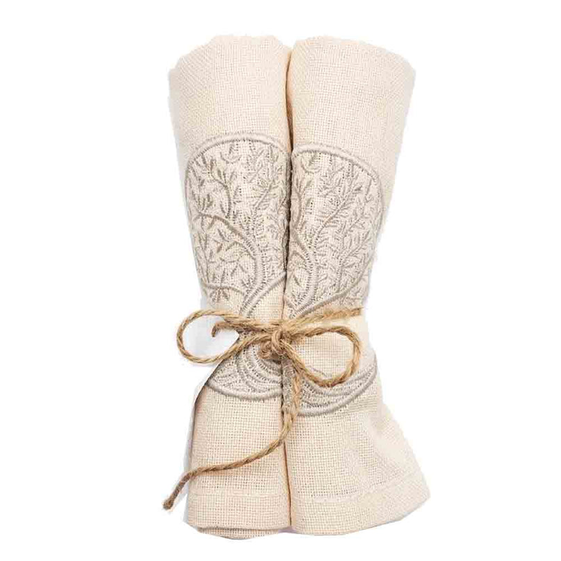 Lot de 2 serviettes de table en coton brodées arbre de vie écru 50 x 50 cm