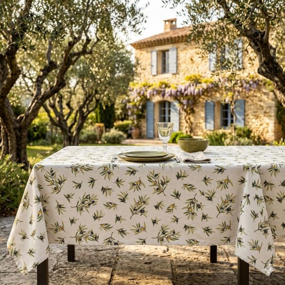 Nappe Rectangle 400 x 155 cm Tapenade – Motif Olive | Qualité Palace