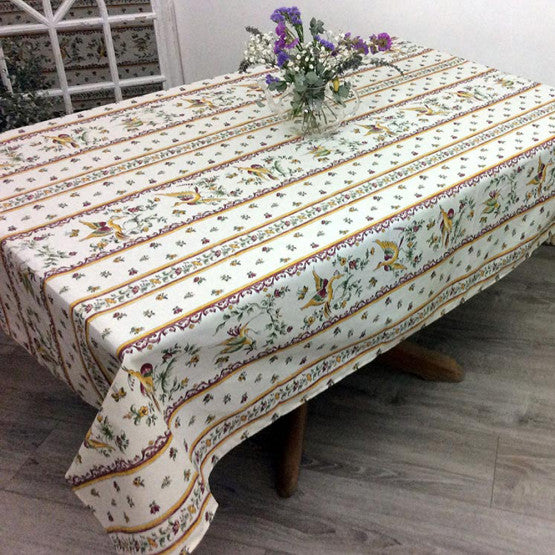 Nappe rectangle Faïence de Moustiers rose motif linéaire 2m50 x 1m55  coton enduit plastifié