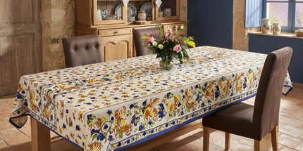 Nappe rectangle Faïence de Moustier bleu 300 x 150 cm polyester antitache et infroissable