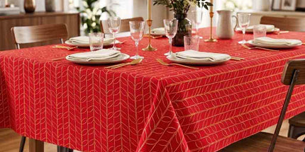 Nappe rectangle polyester antitache infroissable Luxy rouge et or métallisé 240 x 150 cm