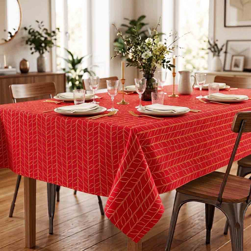 Nappe rectangle polyester antitache infroissable Luxy rouge et or métallisé 240 x 150 cm