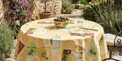 Nappe ronde provençale aromates jaune 1m80 polyester Antitache et infroissable