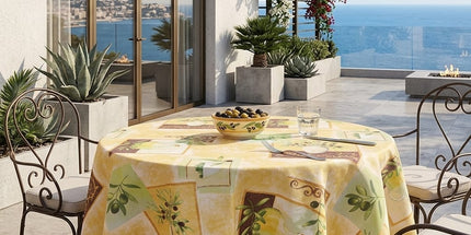 Nappe ronde provençale aromates jaune 1m80 polyester Antitache et infroissable
