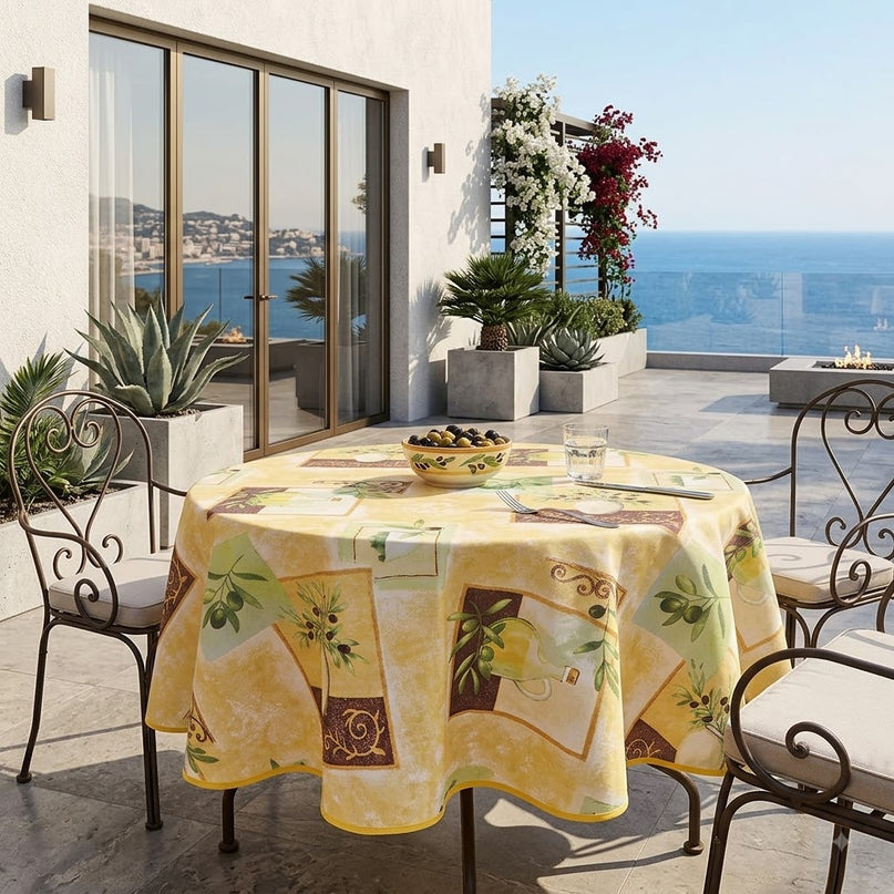 Nappe ronde provençale aromates jaune 1m80 polyester Antitache et infroissable