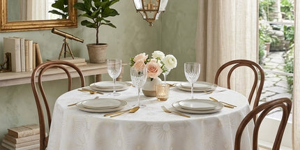 Nappe ronde 180 cm Pampille blanc et or Anti tache et Infroissable