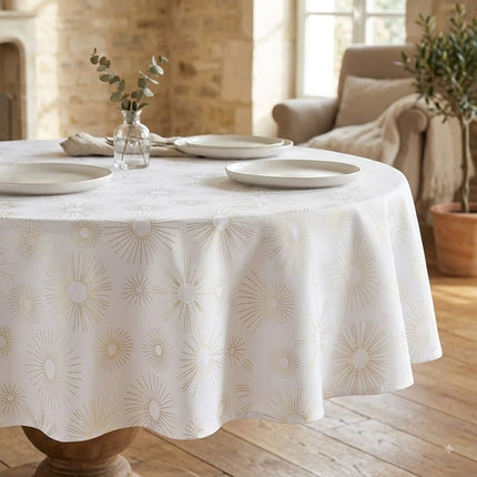 Nappe ronde 180 cm Pampille blanc et or Anti tache et Infroissable