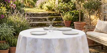Nappe ronde 180 cm Pampille blanc et or Anti tache et Infroissable
