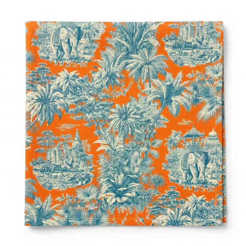 Serviette de table Mini Maharani en coton orange et bleu